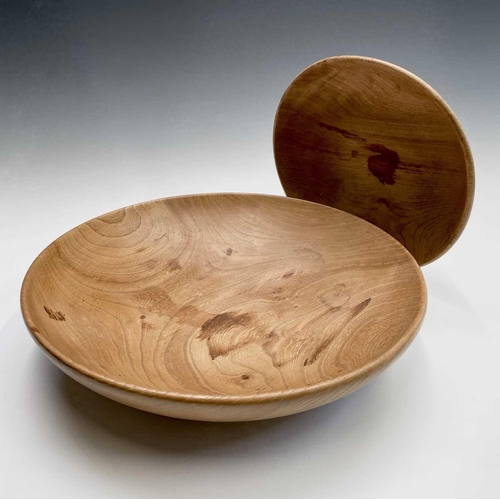 3100 - A Robin Nance turned elm bowl, stamped Robin Nance St Ives, diameter 41cm, together with a similar s... 