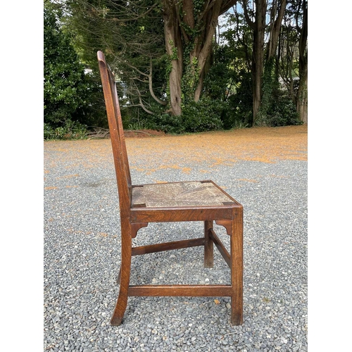 3102 - A country made elm side chair, early 19th century, with pierced splat and drop-in rush seat, Provena... 