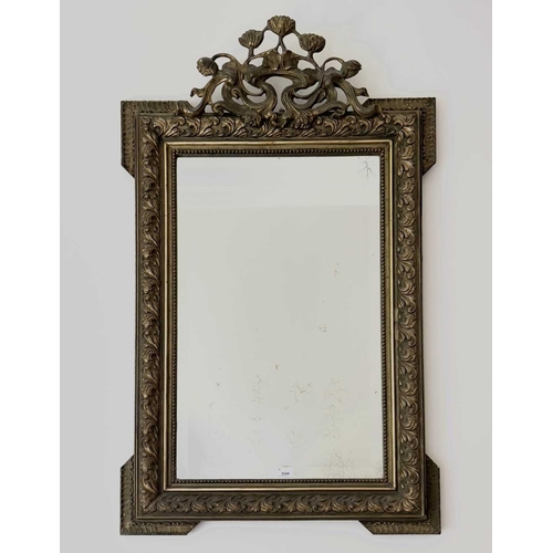 3124 - A Continental gilt framed wall mirror, circa 1900, with pierced foliate Art Nouveau style cresting a... 