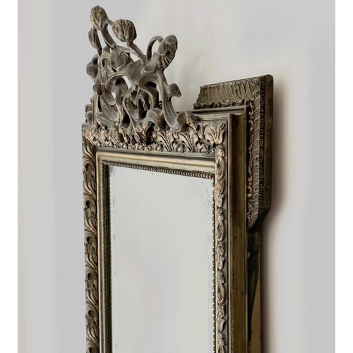 3124 - A Continental gilt framed wall mirror, circa 1900, with pierced foliate Art Nouveau style cresting a... 