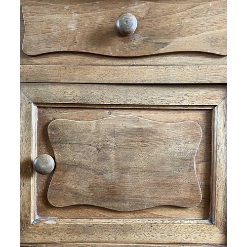 3133 - A French walnut bedside cupboard, late 19th century, with inset marble top above a drawer and cupboa... 