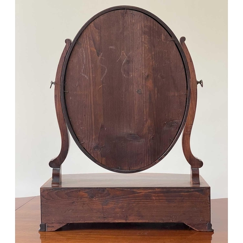 3136 - A George III mahogany and rosewood banded dressing table mirror, the bow front base fitted three dra... 