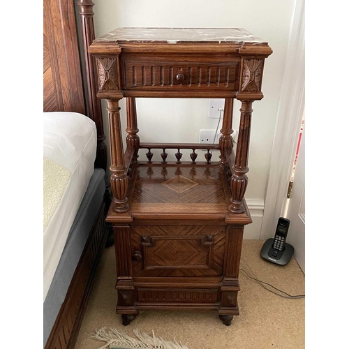 3140 - A French rosewood bedside table, late 19th century with marble top above a drawer and cupboard, heig... 