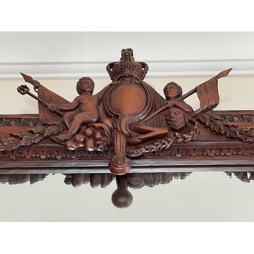 3143 - A mahogany ornate wall mirror, later 20th century, the frame carved with figures, dragons and milita... 