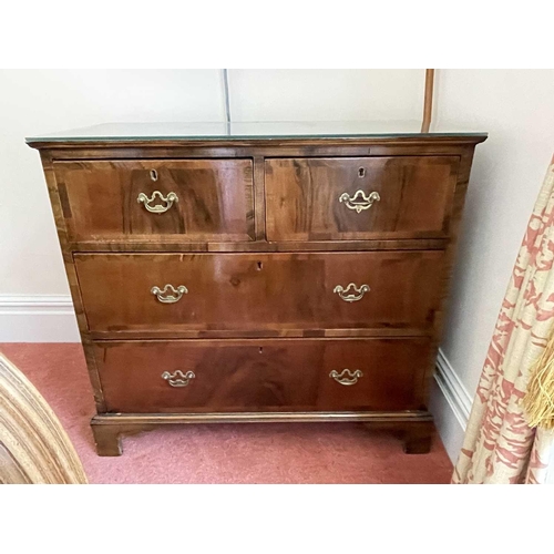 3149 - An 18th century walnut and crossbanded chest of two short and two long drawers on bracket feet, heig... 