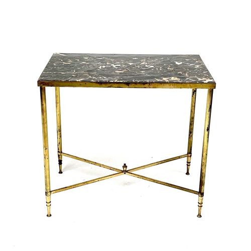 3153 - A pair of 1960s Maison Jansen style marble topped brass occasional tables. Height 54cm, width 59cm, ... 