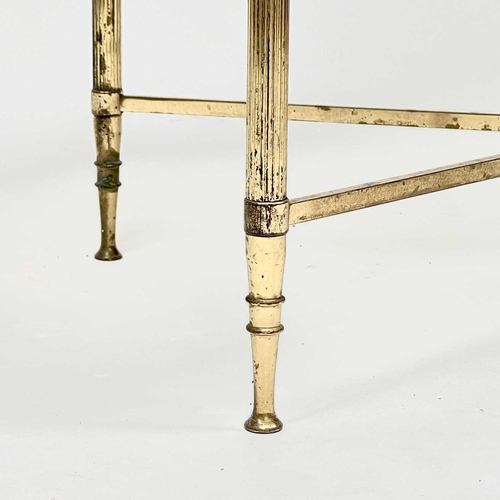 3153 - A pair of 1960s Maison Jansen style marble topped brass occasional tables. Height 54cm, width 59cm, ... 