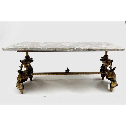 3154 - A mid century French bronze and marble coffee table in the Classical taste. Height 39cm, width 92cm,... 