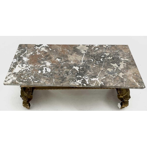 3154 - A mid century French bronze and marble coffee table in the Classical taste. Height 39cm, width 92cm,... 