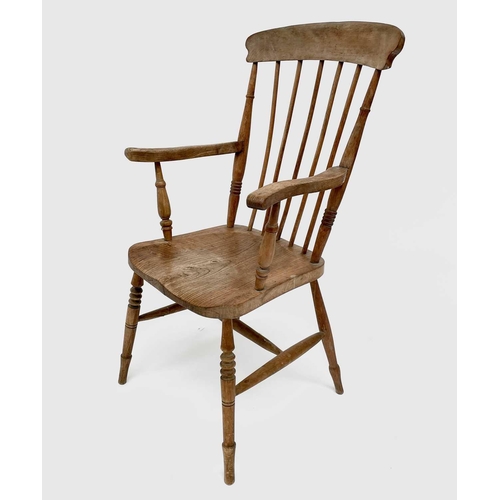 3156 - A late Victorian beech and elm kitchen elbow chair.