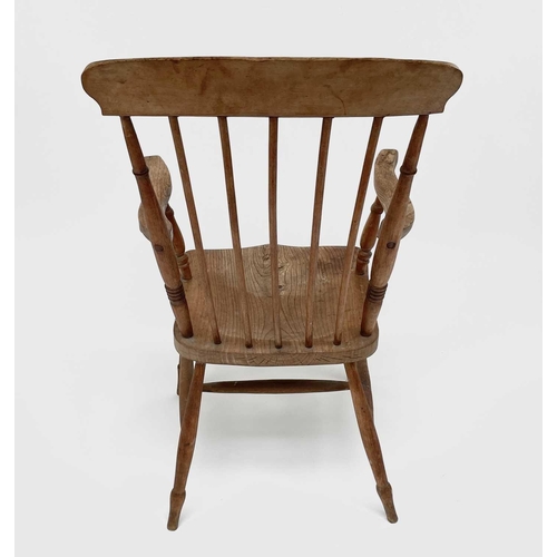 3156 - A late Victorian beech and elm kitchen elbow chair.