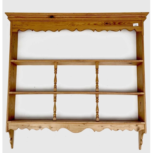 3157 - A set of pine hanging shelves, mid 20th century. Height 100cm, width 106cm, depth 15cm.