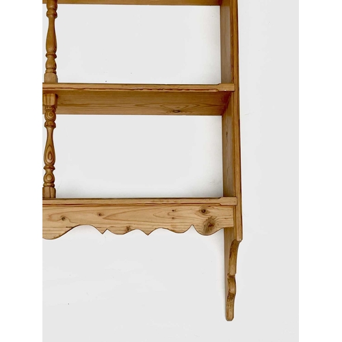 3157 - A set of pine hanging shelves, mid 20th century. Height 100cm, width 106cm, depth 15cm.