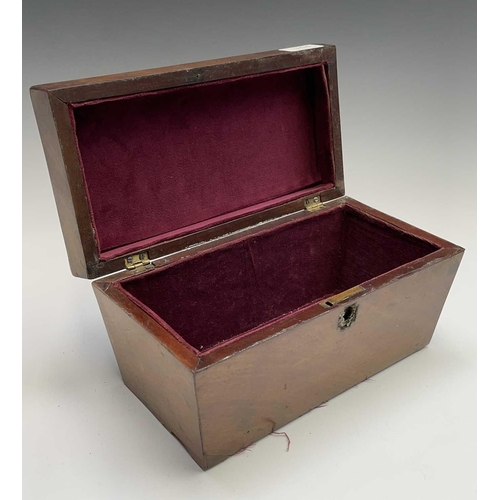 316 - A George III mahogany dome top casket, on disc feet, width 24cm, together with three assorted tea ca... 