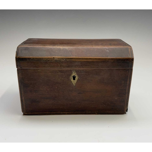 316 - A George III mahogany dome top casket, on disc feet, width 24cm, together with three assorted tea ca... 