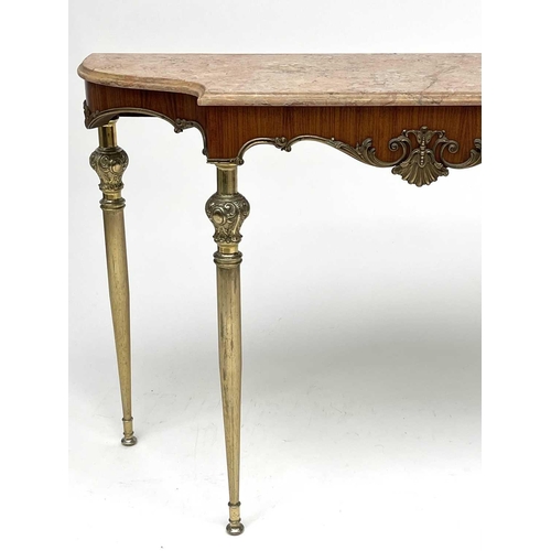 3170 - A mid centrury French rosewood and marble console table in the Maison Jansen style with gilt metal m... 