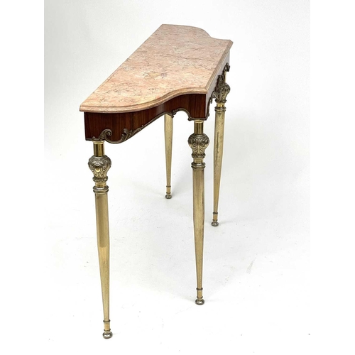 3170 - A mid centrury French rosewood and marble console table in the Maison Jansen style with gilt metal m... 