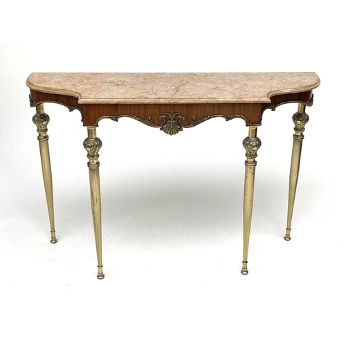 3170 - A mid centrury French rosewood and marble console table in the Maison Jansen style with gilt metal m... 