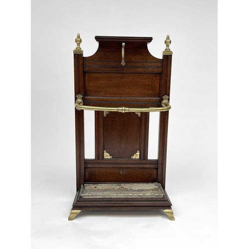 3171 - A Victorian oak and brass mounted stick stand, attributed to Shoolbred. Height 102cm, width 56cm, de... 