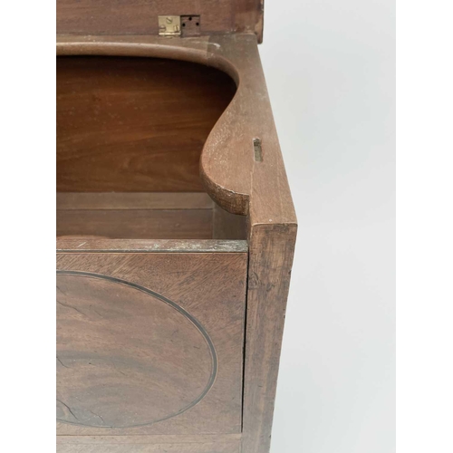 3178 - A 19th century mahogany commode, the lift up lid above a pair of doors and square tapering legs, hei... 