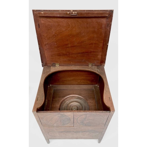 3178 - A 19th century mahogany commode, the lift up lid above a pair of doors and square tapering legs, hei... 