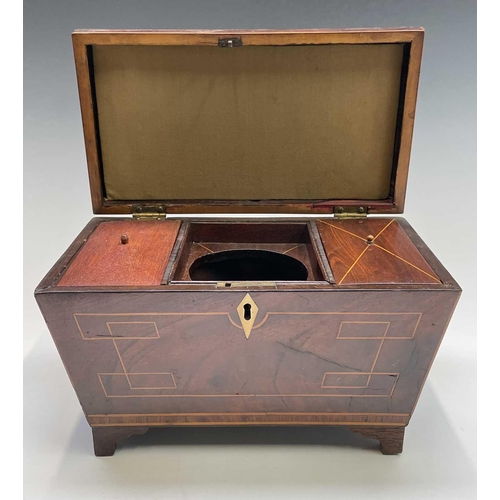 318 - A George III mahogany rectangular tea caddy, with shell and urn inlaid decoration, width 27cm, toget... 