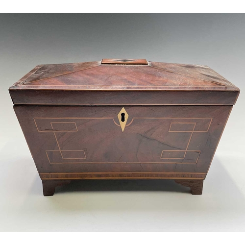 318 - A George III mahogany rectangular tea caddy, with shell and urn inlaid decoration, width 27cm, toget... 