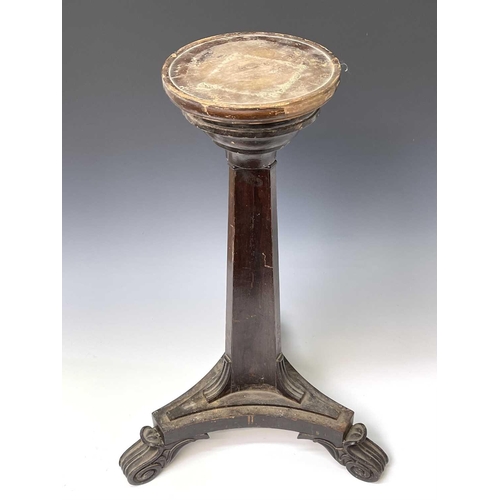 3183 - A mahogany candle stand, formed with the base of a Regency tripod table base, height 67cm and mahoga... 