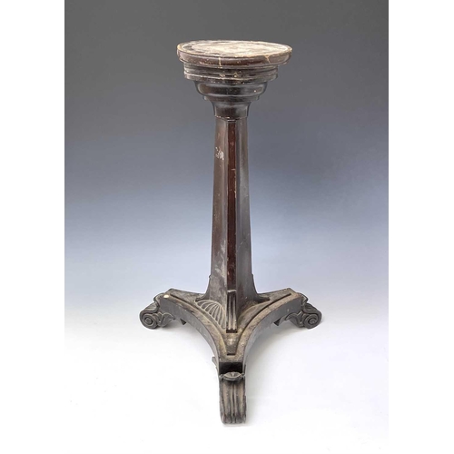 3183 - A mahogany candle stand, formed with the base of a Regency tripod table base, height 67cm and mahoga... 