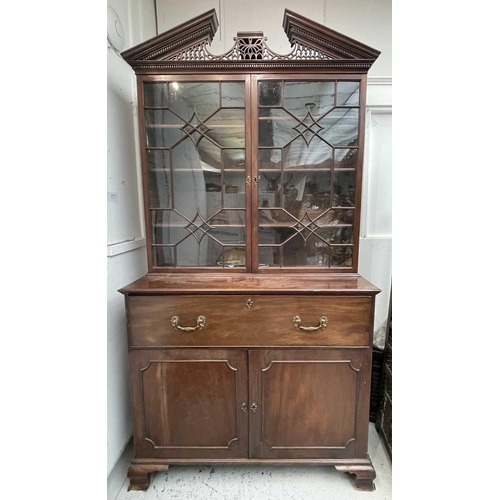 3188 - A George III mahogany secretaire bookcase, in the style of Thomas Chippendale, the fine fretwork cor... 