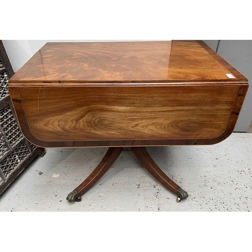 3191 - A George III inlaid mahogany pembroke table, with opposed frieze drawers, on a turned stem and four ... 