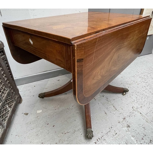 3191 - A George III inlaid mahogany pembroke table, with opposed frieze drawers, on a turned stem and four ... 