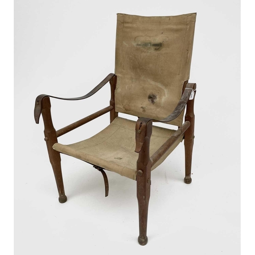 3194 - A WWI beech, leather and canvas campaign chair, the back inscribed J.E.A.Wigginton Royal Engineers, ... 