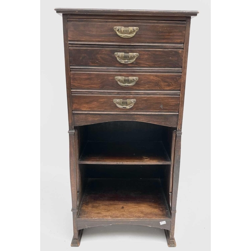 3197 - A Secessionist walnut music cabinet, circa 1900, with four fall front drawers above two shelves, hei... 