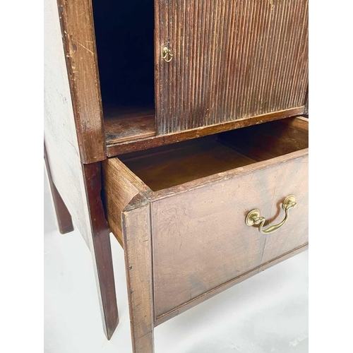 3213 - A George III mahogany tray top commode, with tambour slide, height 76cm, width 51cm, depth 44cm.