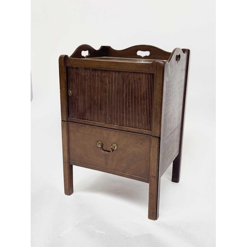 3213 - A George III mahogany tray top commode, with tambour slide, height 76cm, width 51cm, depth 44cm.