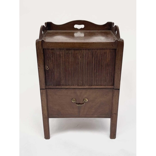 3213 - A George III mahogany tray top commode, with tambour slide, height 76cm, width 51cm, depth 44cm.