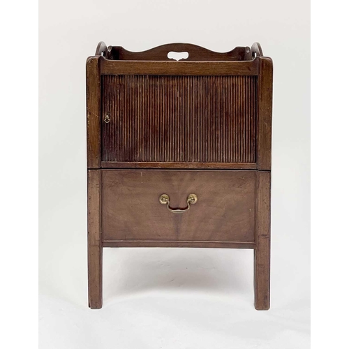 3213 - A George III mahogany tray top commode, with tambour slide, height 76cm, width 51cm, depth 44cm.