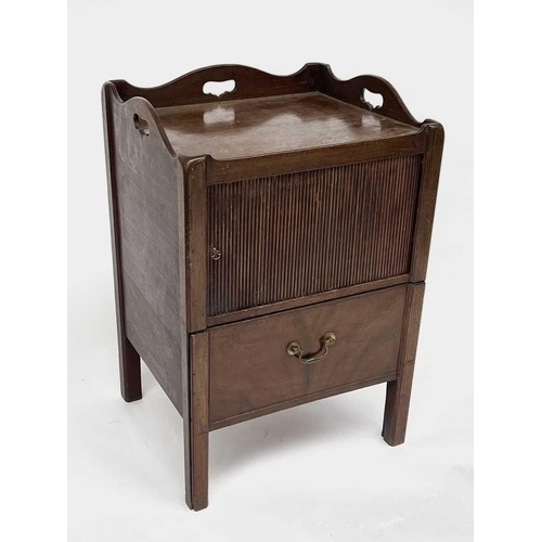 3213 - A George III mahogany tray top commode, with tambour slide, height 76cm, width 51cm, depth 44cm.