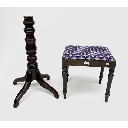 3216 - A Victorian mahogany stool, height 45cm, width 46cm, depth 38.5cm and a 19th century mahogany music ... 