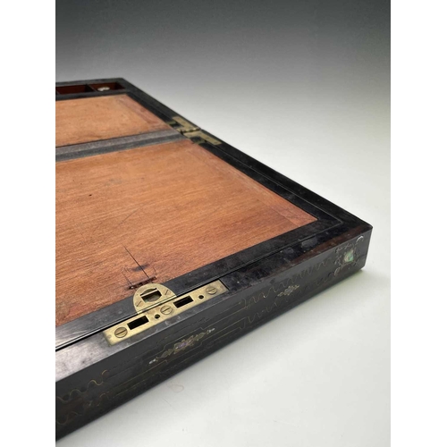 324 - A Victorian coromandel, brass and mother of pearl inlaid writing box, with fitted interior, width 36... 