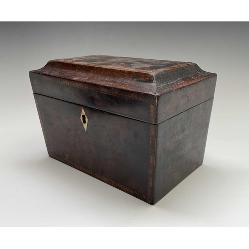 325 - A George III mahogany and chequer strung tea caddy with two lidded compartments, width 20cm, togethe... 