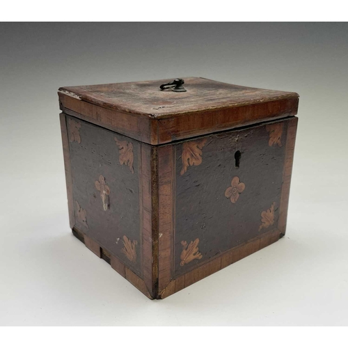 325 - A George III mahogany and chequer strung tea caddy with two lidded compartments, width 20cm, togethe... 