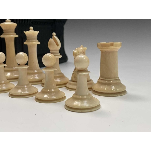 331 - A mid 19th century Jacques London red-stained and natural ivory Staunton chess set, the natural ivor... 