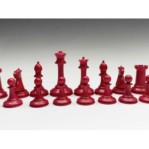 331 - A mid 19th century Jacques London red-stained and natural ivory Staunton chess set, the natural ivor... 