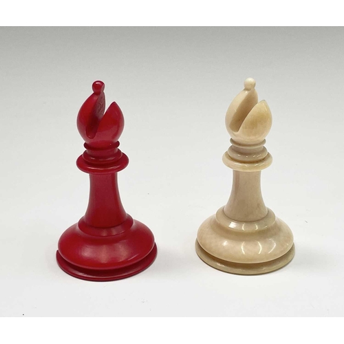 331 - A mid 19th century Jacques London red-stained and natural ivory Staunton chess set, the natural ivor... 