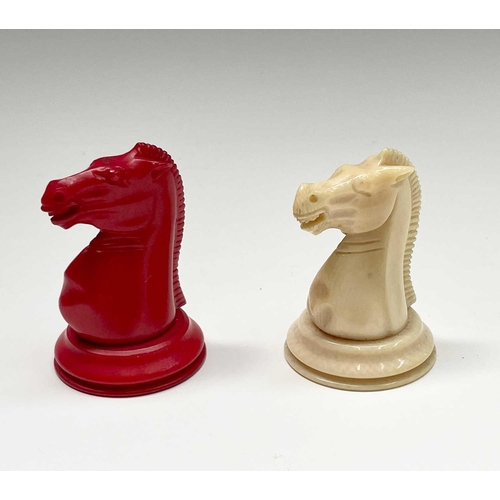 331 - A mid 19th century Jacques London red-stained and natural ivory Staunton chess set, the natural ivor... 