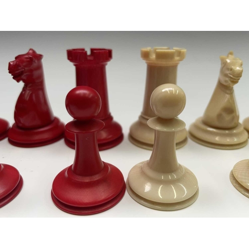 331 - A mid 19th century Jacques London red-stained and natural ivory Staunton chess set, the natural ivor... 