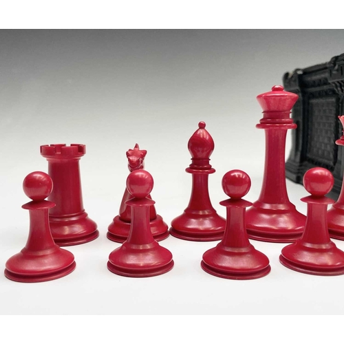 331 - A mid 19th century Jacques London red-stained and natural ivory Staunton chess set, the natural ivor... 