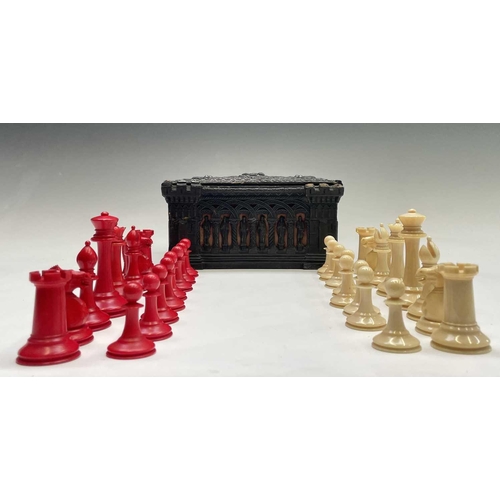 331 - A mid 19th century Jacques London red-stained and natural ivory Staunton chess set, the natural ivor... 